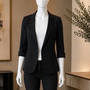 LUX Women Blazer Cropped 3/4 Sleeve Single Button Black Large